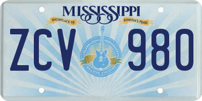 MS license plate ZCV980