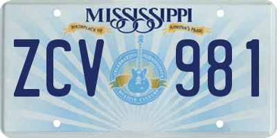 MS license plate ZCV981