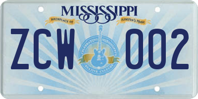MS license plate ZCW002