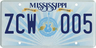 MS license plate ZCW005