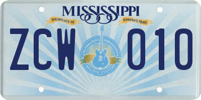 MS license plate ZCW010