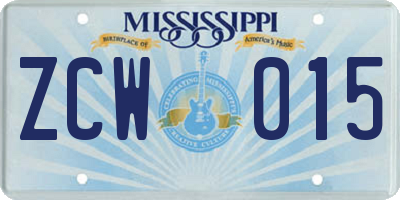 MS license plate ZCW015