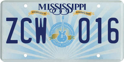 MS license plate ZCW016