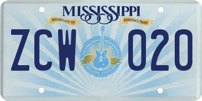 MS license plate ZCW020