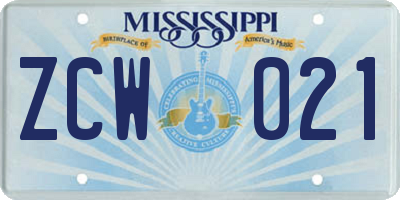 MS license plate ZCW021