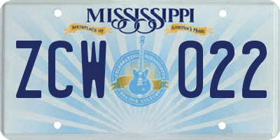 MS license plate ZCW022