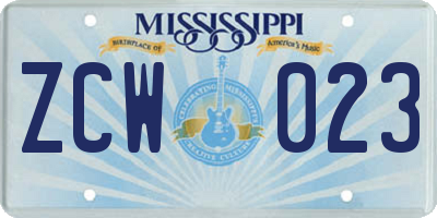 MS license plate ZCW023