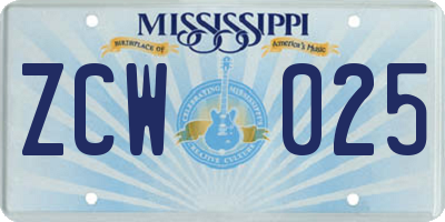 MS license plate ZCW025