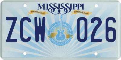 MS license plate ZCW026