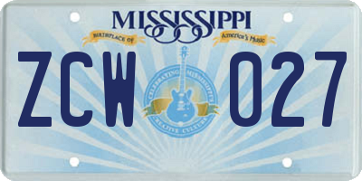 MS license plate ZCW027
