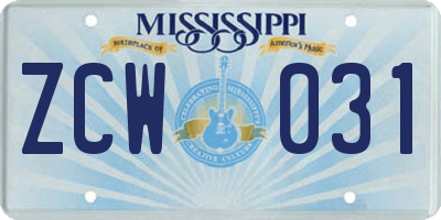 MS license plate ZCW031