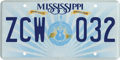 MS license plate ZCW032