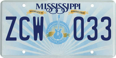 MS license plate ZCW033