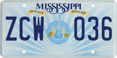 MS license plate ZCW036