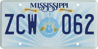 MS license plate ZCW062