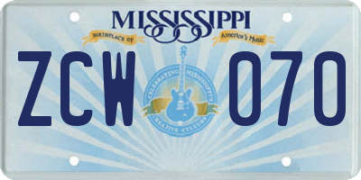 MS license plate ZCW070