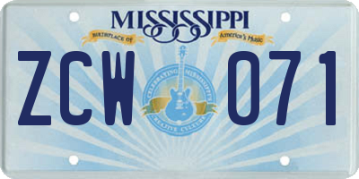 MS license plate ZCW071