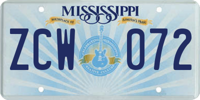 MS license plate ZCW072