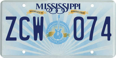 MS license plate ZCW074