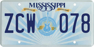 MS license plate ZCW078