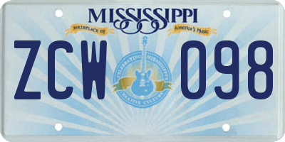 MS license plate ZCW098
