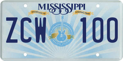 MS license plate ZCW100