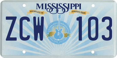 MS license plate ZCW103