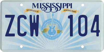 MS license plate ZCW104