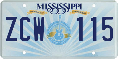MS license plate ZCW115