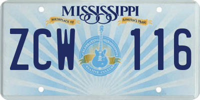 MS license plate ZCW116
