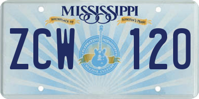 MS license plate ZCW120