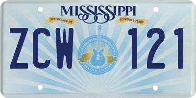 MS license plate ZCW121