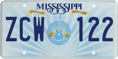 MS license plate ZCW122