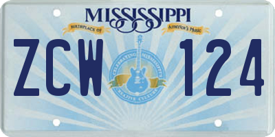MS license plate ZCW124