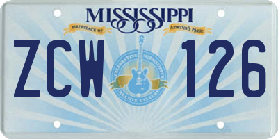 MS license plate ZCW126