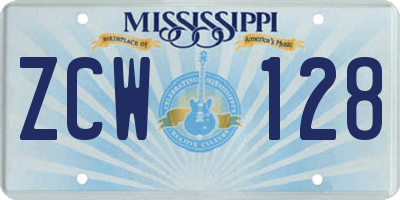 MS license plate ZCW128
