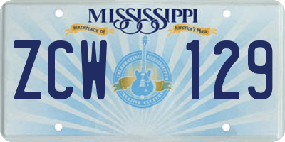 MS license plate ZCW129