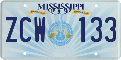 MS license plate ZCW133