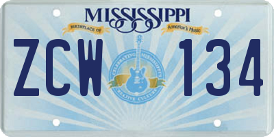 MS license plate ZCW134