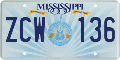 MS license plate ZCW136