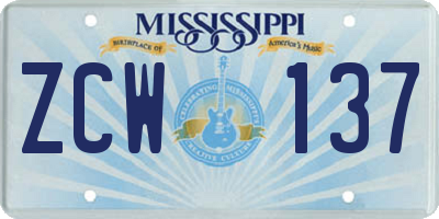 MS license plate ZCW137