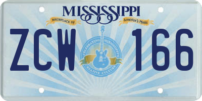 MS license plate ZCW166