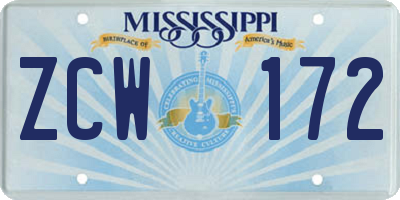 MS license plate ZCW172