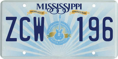 MS license plate ZCW196