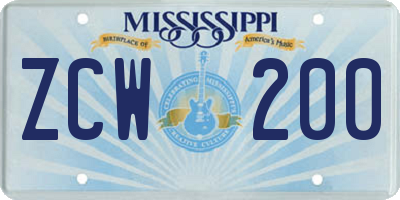 MS license plate ZCW200