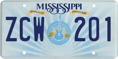 MS license plate ZCW201
