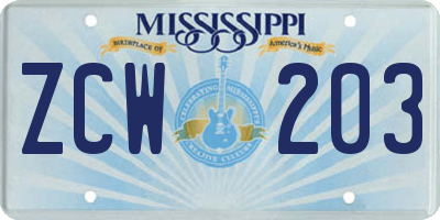 MS license plate ZCW203
