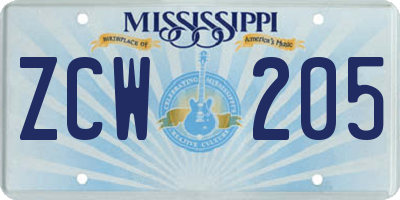 MS license plate ZCW205