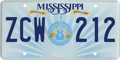MS license plate ZCW212