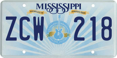 MS license plate ZCW218